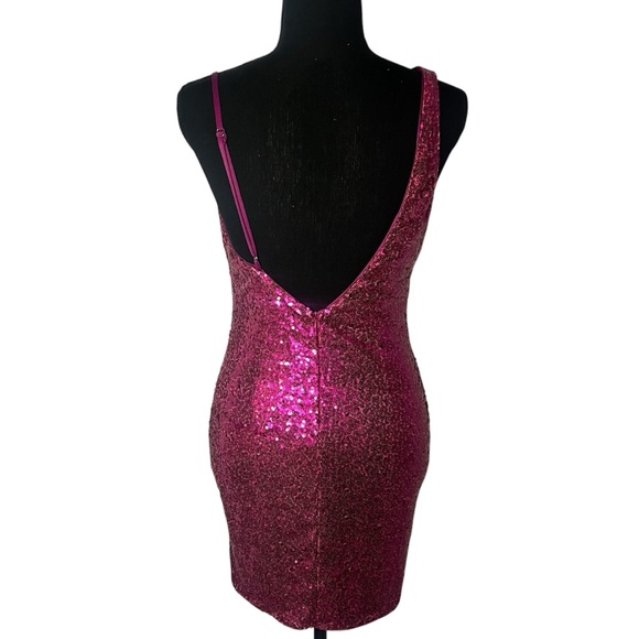 Hello Molly Sexy Glamorous Pink Sequin Open Back Mini Cocktail Party Dress Sz 6 - Picture 6 of 14